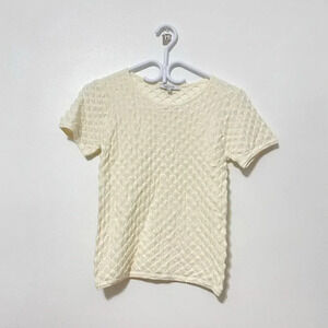 Lucy Paris - Short Sleeved Cream Ivory Y2K Scalloped Light Sweater